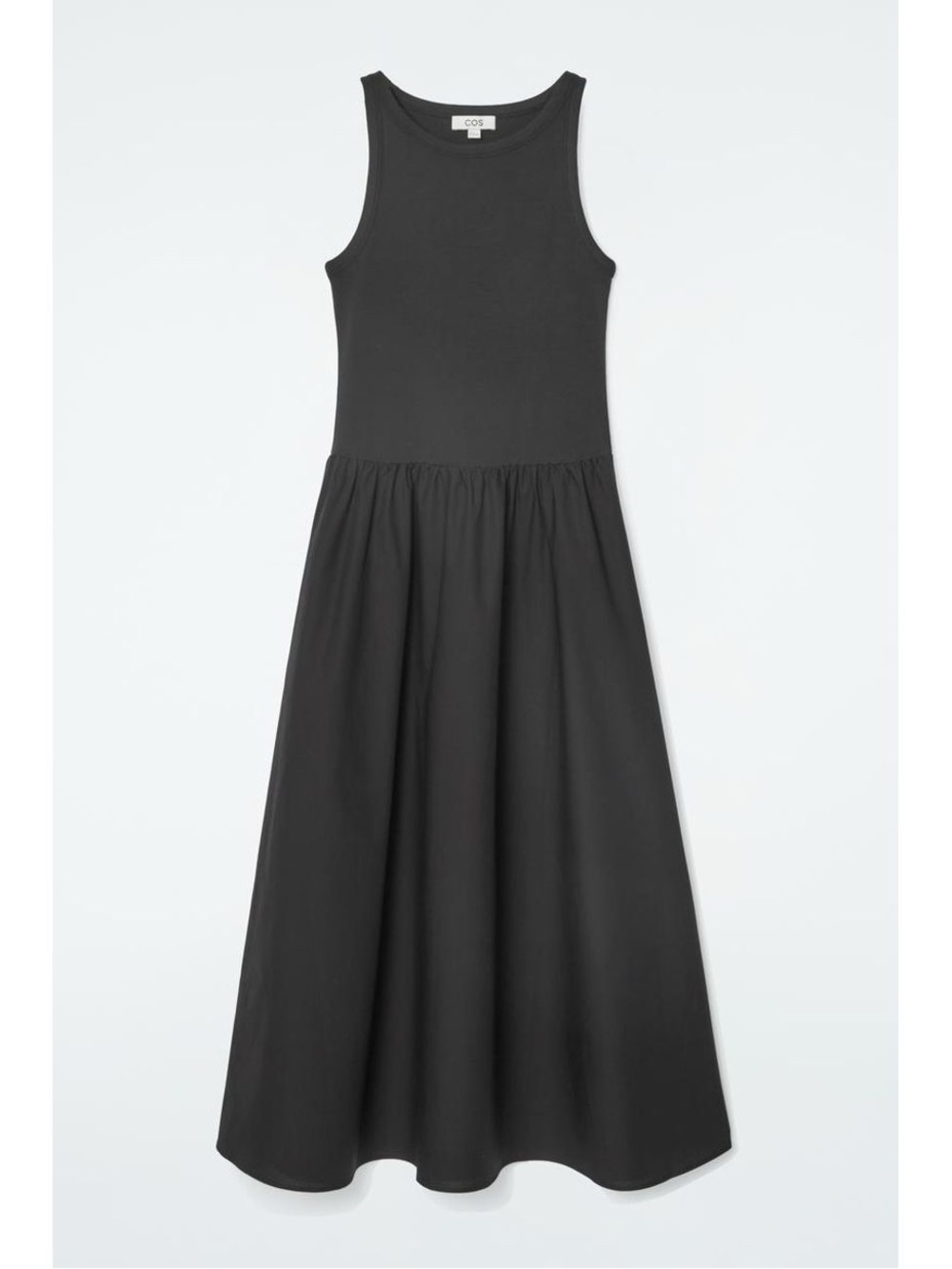 COS CONTRAST-PANEL POPLIN MAXI DRESS Women’s Size M Black